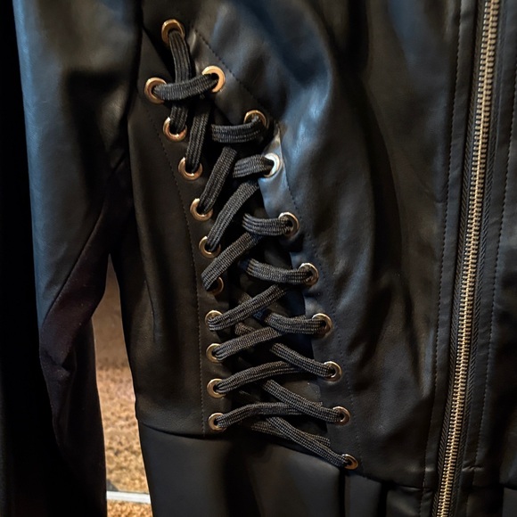 Boston Proper Black Lace-Up Leather Jacket - Picture 4 of 7